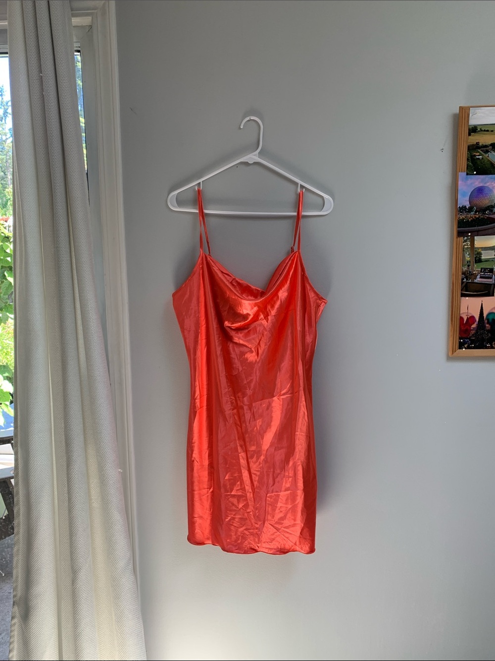 bebe Satin Mini Slip Dress in Bright Orange - Picture 2 of 5